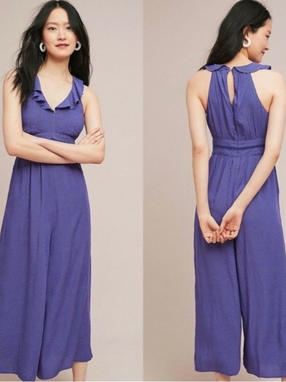Maeve Purple Polka Dot Maxi Jumpsuit